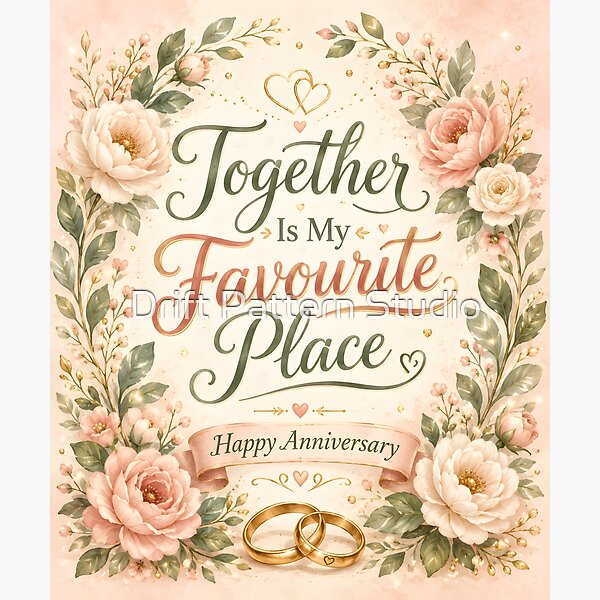 Together Is My Favourite Place — Anniversary Floral Design — celebration and special occasion gift design by Drift Pattern Studio